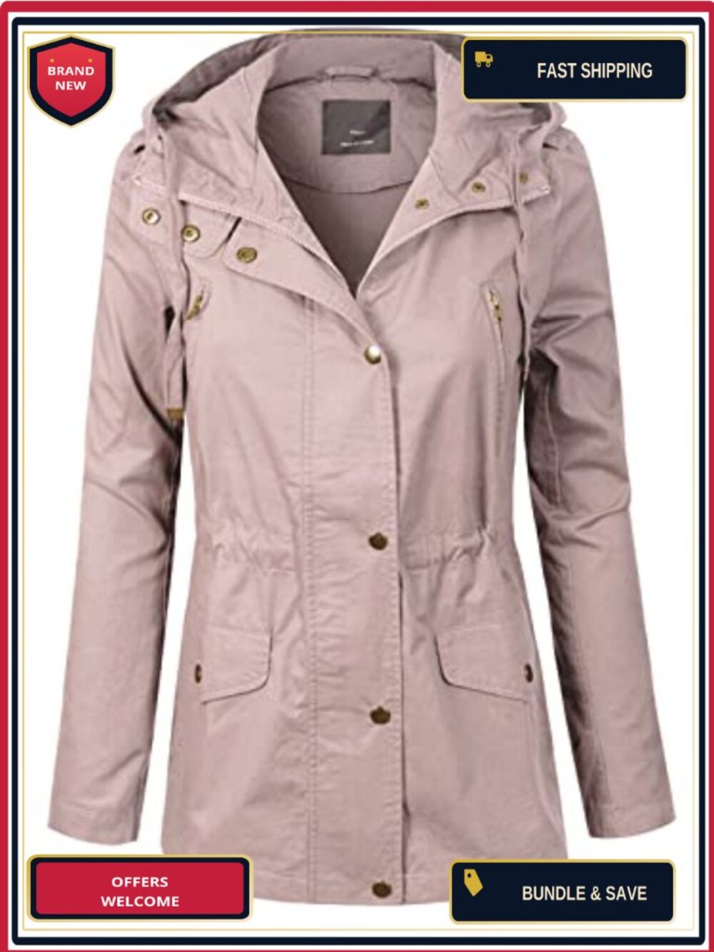 Women's Utility Anorak Jacket Lightweight Cotton Hooded Safari Coat